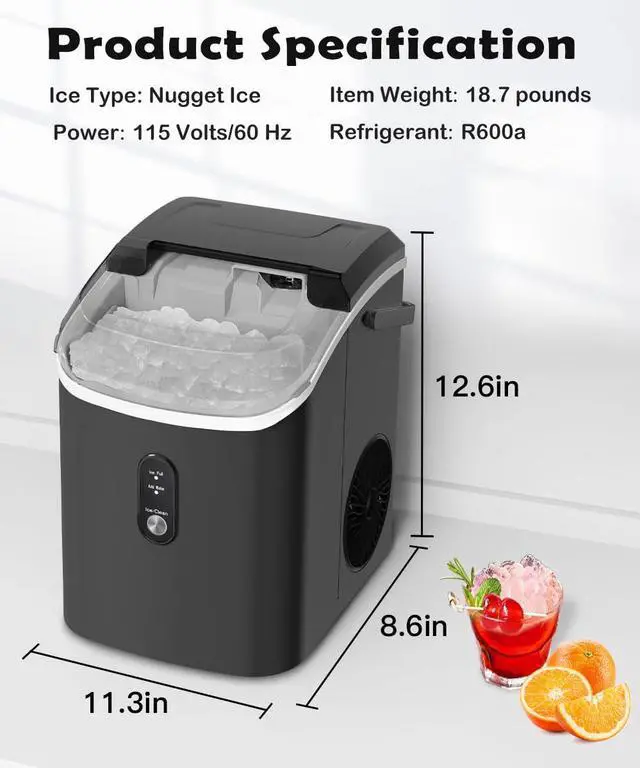 Alt view image 6 of 7 - Nugget Ice Maker Countertop, Chewable Pebble Ice 34Lbs Per Day, Crunchy Pellet Ice Cubes Maker Machine with Self Cleaning, Compact Portable Design for Home/Kitchen/RV/Office