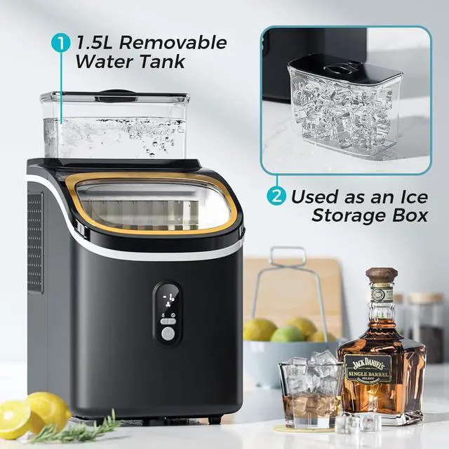 Alt view image 2 of 7 - Ice Maker Countertop, Portable Ice Cube Maker Machine with 1.5L Detachable Water Tank, 33Lbs/Day, 16Pcs/5Mins, 24H Timer, Self-Cleaning Ice Maker, Ice Machine Maker for Home,Office,Party
