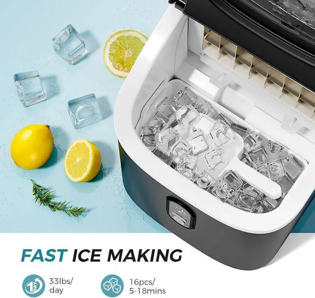 Alt view image 3 of 7 - Ice Maker Countertop, Portable Ice Cube Maker Machine with 1.5L Detachable Water Tank, 33Lbs/Day, 16Pcs/5Mins, 24H Timer, Self-Cleaning Ice Maker, Ice Machine Maker for Home,Office,Party