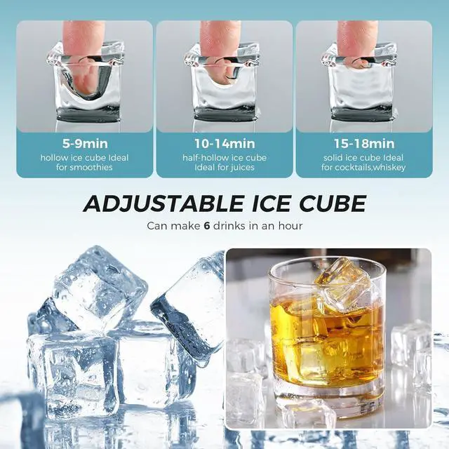 Alt view image 4 of 7 - Ice Maker Countertop, Portable Ice Cube Maker Machine with 1.5L Detachable Water Tank, 33Lbs/Day, 16Pcs/5Mins, 24H Timer, Self-Cleaning Ice Maker, Ice Machine Maker for Home,Office,Party