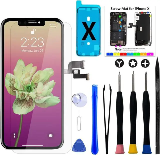 Main image of for iPhone X Screen Replacement Kit, 5.8" Full HD Retina LCD Display COF Touch Screen Digitizer Assembly Set with Repair Tools, Waterproof Adhesive, Tempered Glass
