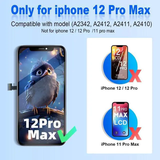 Alt view image 2 of 7 - for iPhone 12 Pro Max Screen Replacement Kit 6.7 inch, Full HD LCD Display 3D Touch Screen Digitizer Full Assembly + Repair Tools + Screen Protector