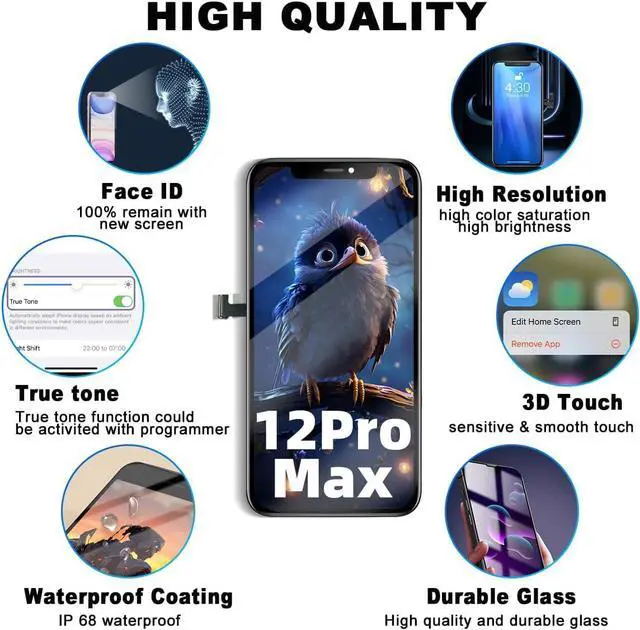 Alt view image 4 of 7 - for iPhone 12 Pro Max Screen Replacement Kit 6.7 inch, Full HD LCD Display 3D Touch Screen Digitizer Full Assembly + Repair Tools + Screen Protector
