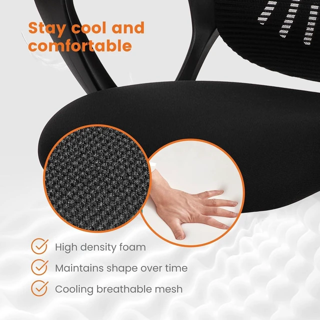 Alt view image 3 of 7 - Home Office Desk Chair, Ergonomic Mid-Back Mesh Rolling Work Swivel Chairs with Wheels, Comfortable Lumbar Support, Comfy Arms for Bedroom,Study,Student