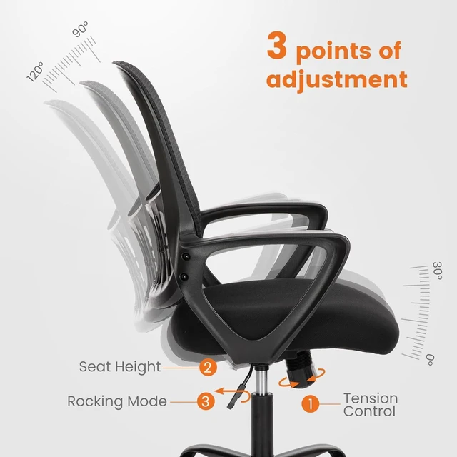 Alt view image 4 of 7 - Home Office Desk Chair, Ergonomic Mid-Back Mesh Rolling Work Swivel Chairs with Wheels, Comfortable Lumbar Support, Comfy Arms for Bedroom,Study,Student