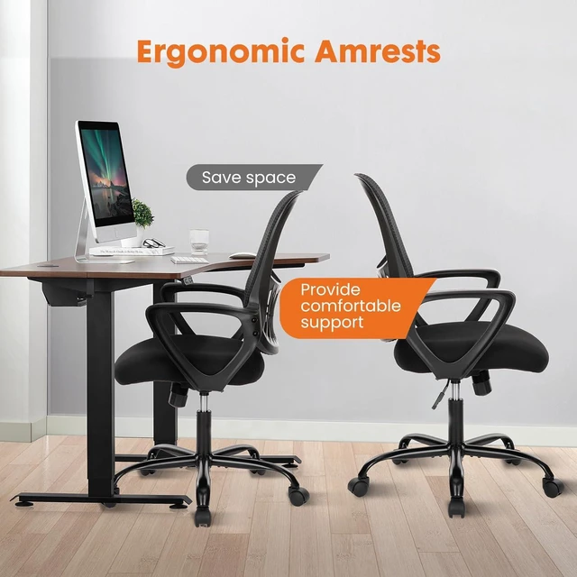 Alt view image 5 of 7 - Home Office Desk Chair, Ergonomic Mid-Back Mesh Rolling Work Swivel Chairs with Wheels, Comfortable Lumbar Support, Comfy Arms for Bedroom,Study,Student