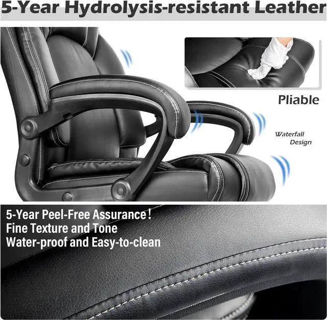 Alt view image 4 of 7 - Office Chair Executive Office Chair Desk Chair Computer Chair with 5-Year hydrolysis-Resistant Leather Spring Cushion Ergonomic Support Tilting Function Upholstered in Bonded Leather Black