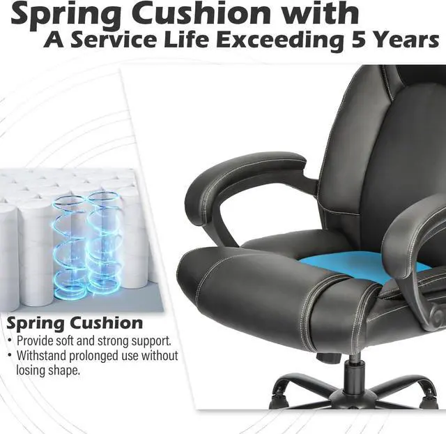 Alt view image 5 of 7 - Office Chair Executive Office Chair Desk Chair Computer Chair with 5-Year hydrolysis-Resistant Leather Spring Cushion Ergonomic Support Tilting Function Upholstered in Bonded Leather Black