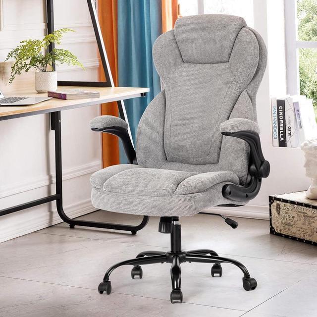 Alt view image 2 of 7 - Big and Tall Fabric Office Chair 400lbs-Heavy Duty Executive Desk Chair with Extra Wide Seat, High Back Ergonomic Leather Computer Chair with Tilt Rock&Tension, Padded Armrests-Black