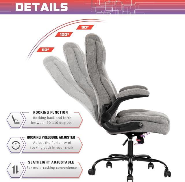 Alt view image 6 of 7 - Big and Tall Fabric Office Chair 400lbs-Heavy Duty Executive Desk Chair with Extra Wide Seat, High Back Ergonomic Leather Computer Chair with Tilt Rock&Tension, Padded Armrests-Black