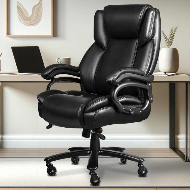 Alt view image 2 of 7 - Big and Tall Office Chair,500lbs Capacity Heavy Duty Office Chair for Heavy People, High Back Executive Office Chair with Adjustable Lumbar Support, Quiet Rubber Wheel, Thick Padded (Black)