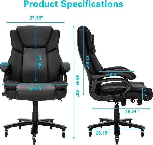Alt view image 3 of 7 - Big and Tall Office Chair,500lbs Capacity Heavy Duty Office Chair for Heavy People, High Back Executive Office Chair with Adjustable Lumbar Support, Quiet Rubber Wheel, Thick Padded (Black)