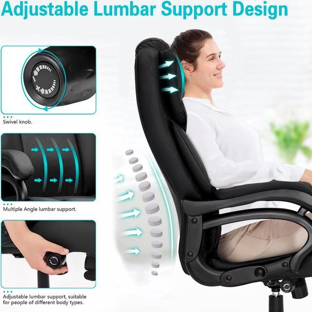 Alt view image 4 of 7 - Big and Tall Office Chair,500lbs Capacity Heavy Duty Office Chair for Heavy People, High Back Executive Office Chair with Adjustable Lumbar Support, Quiet Rubber Wheel, Thick Padded (Black)