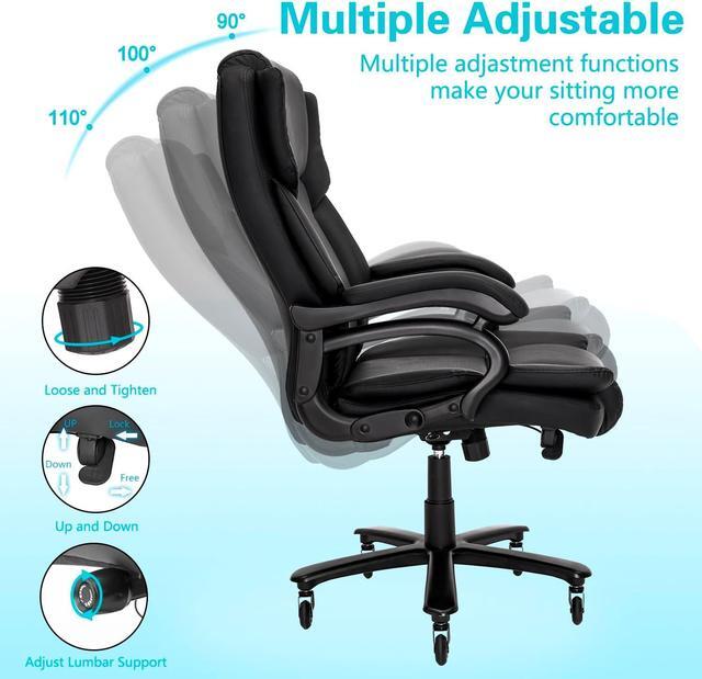 Alt view image 6 of 7 - Big and Tall Office Chair,500lbs Capacity Heavy Duty Office Chair for Heavy People, High Back Executive Office Chair with Adjustable Lumbar Support, Quiet Rubber Wheel, Thick Padded (Black)