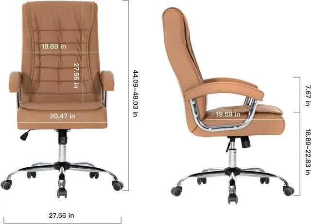 Alt view image 3 of 7 - Executive Office Chair Adjustable Leather Chair High Back Swivel Office Desk Chair with Padded Armrest 350lbs Load-Bearing Spring Seat Computer Desk Chair for Home Office (Khaki)