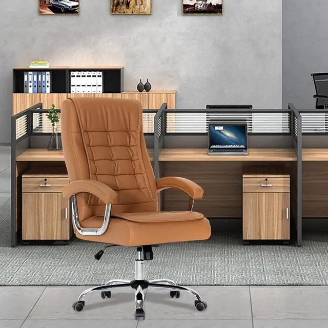 Alt view image 2 of 7 - Executive Office Chair Adjustable Leather Chair High Back Swivel Office Desk Chair with Padded Armrest 350lbs Load-Bearing Spring Seat Computer Desk Chair for Home Office (Khaki)
