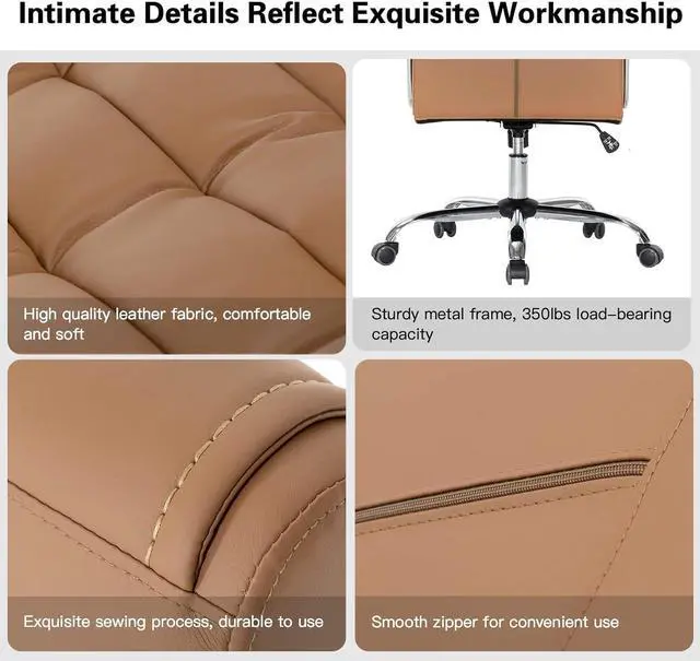 Alt view image 5 of 7 - Executive Office Chair Adjustable Leather Chair High Back Swivel Office Desk Chair with Padded Armrest 350lbs Load-Bearing Spring Seat Computer Desk Chair for Home Office (Khaki)