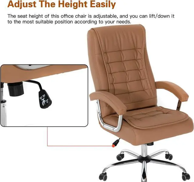 Alt view image 6 of 7 - Executive Office Chair Adjustable Leather Chair High Back Swivel Office Desk Chair with Padded Armrest 350lbs Load-Bearing Spring Seat Computer Desk Chair for Home Office (Khaki)
