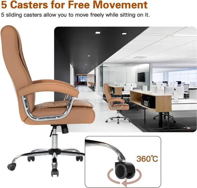 Alt view image 7 of 7 - Executive Office Chair Adjustable Leather Chair High Back Swivel Office Desk Chair with Padded Armrest 350lbs Load-Bearing Spring Seat Computer Desk Chair for Home Office (Khaki)