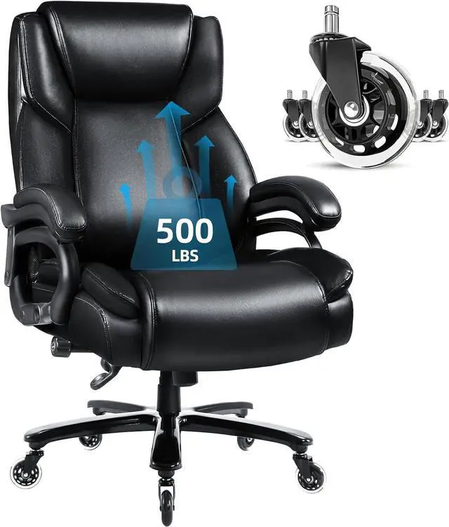 Main image of 500lbs Heavy Duty Office Chair for Low Back Pain Relief, Bid and Tall Office Chair with Ergonomic Lumbar Support, High Back Executive Chair with Quiet Rubber Wheel