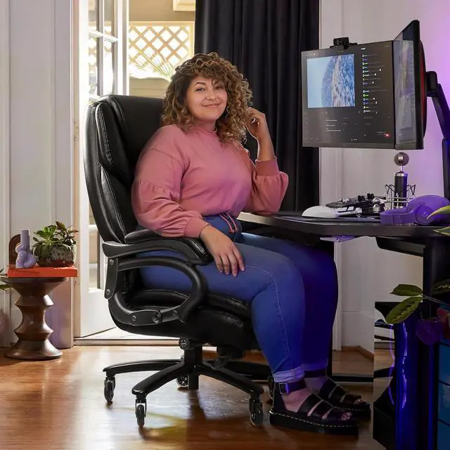 Alt view image 4 of 7 - 500lbs Heavy Duty Office Chair for Low Back Pain Relief, Bid and Tall Office Chair with Ergonomic Lumbar Support, High Back Executive Chair with Quiet Rubber Wheel