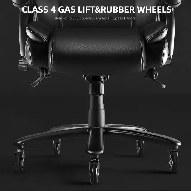 Alt view image 7 of 7 - 500lbs Heavy Duty Office Chair for Low Back Pain Relief, Bid and Tall Office Chair with Ergonomic Lumbar Support, High Back Executive Chair with Quiet Rubber Wheel