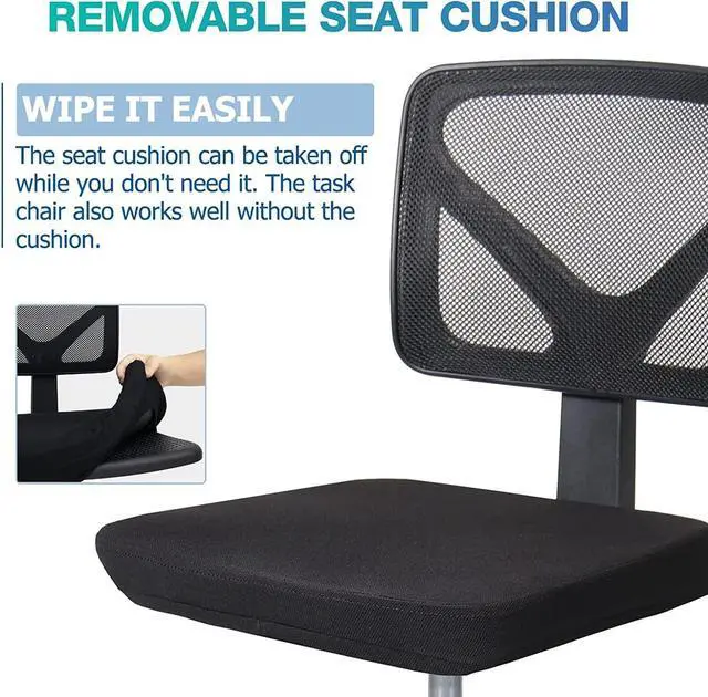 Alt view image 7 of 7 - Small Desk Chair Armless with Ergonomic Lumbar Support, Adjustable Height Breathable Mesh with Backrest, 360 Degree Swivel Rolling, for Study, Office, Conference Room, Black