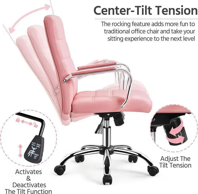 Alt view image 5 of 7 - Yaheetech Mid-Back Office Chair with Arms 360 Swivel PU Leather Height Adjustable Office Executive Chair, Pink