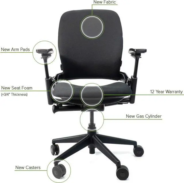 Alt view image 2 of 7 - Steelcase Leap V2 Office Chair (Black Fabric) - Remanufactured - 12-Year Warranty (Fully Adjustable, Ergonomic, Furniture for The Workplace and Home Office)