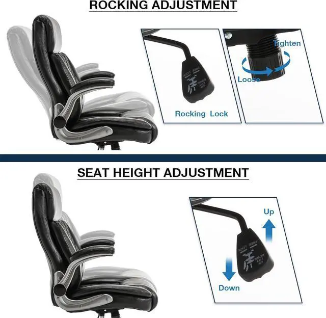Alt view image 6 of 7 - Ergonomic Big and Tall Office Chair with 3D Lumbar Support for Back Pain Executive Desk Chair Flip-up Armrests, High Back, Thick Padded Strong Metal Base Quiet Wheels Home Office Desk Chairs
