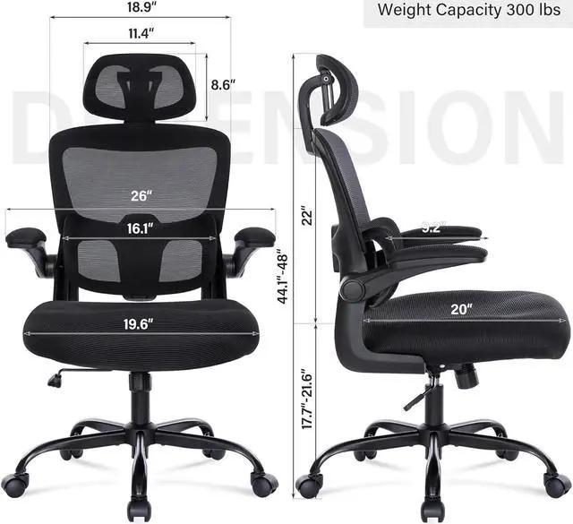Alt view image 3 of 7 - Ergonomic Mesh Office Chair with Lumbar Support- Adjustable High Back Desk Chair with Flip-up Arms- Comfy Home Office Computer Chair Task Swivel Rolling Chairs