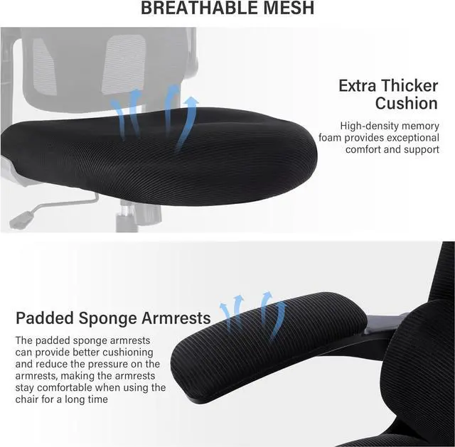 Alt view image 7 of 7 - Ergonomic Mesh Office Chair with Lumbar Support- Adjustable High Back Desk Chair with Flip-up Arms- Comfy Home Office Computer Chair Task Swivel Rolling Chairs