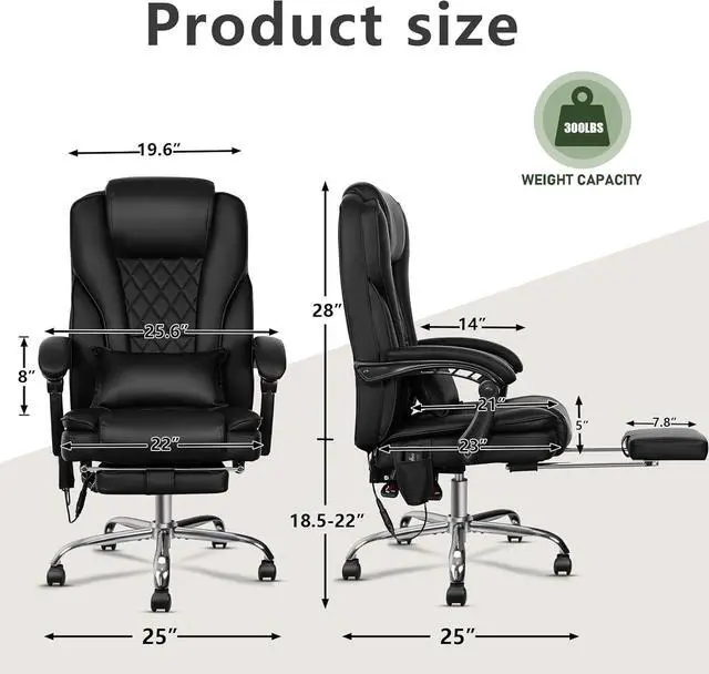 Alt view image 3 of 7 - Ergonomic Office Chair with Heat and Massage, Massage Office Chair with Footrest, Wheels, Lumbar Support, Big and Tall Reclining Home Office Chair