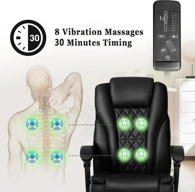 Alt view image 6 of 7 - Ergonomic Office Chair with Heat and Massage, Massage Office Chair with Footrest, Wheels, Lumbar Support, Big and Tall Reclining Home Office Chair