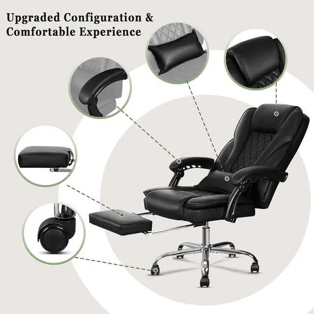 Alt view image 7 of 7 - Ergonomic Office Chair with Heat and Massage, Massage Office Chair with Footrest, Wheels, Lumbar Support, Big and Tall Reclining Home Office Chair