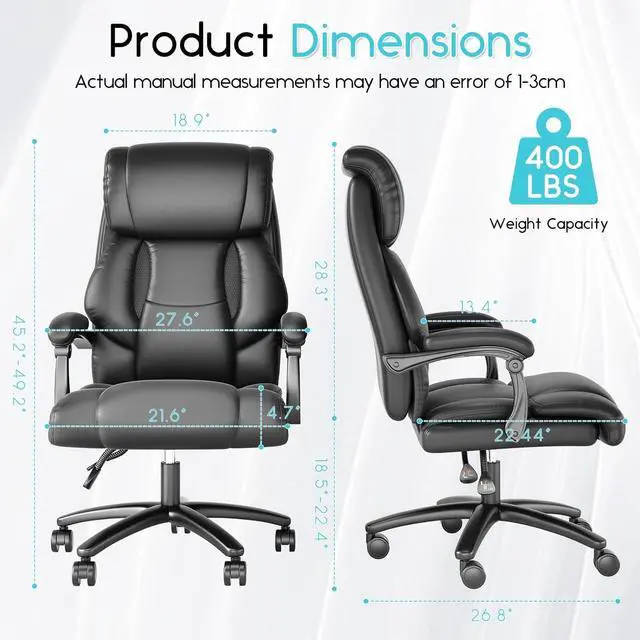 Alt view image 2 of 7 - Ollgea Reclining Office Chair, High Back Executive Office Chair 400lbs, Leather Home Office Desk Chairs with Lumbar Support, Ergonomic Computer Comfy Desk Chair, Swivel Task Chairs with Wheels, Black