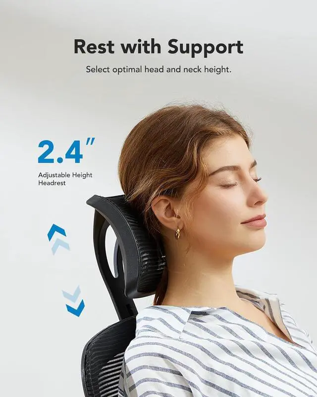 Alt view image 5 of 7 - HUANUO Ergonomic Office Chair, High Back Desk Chair with S-Shaped Backrest, Adjustable Lumbar Support, Headrest, Armrest, Mesh Computer Chair with Thicker Seat Cushion and Tilt Function, Black