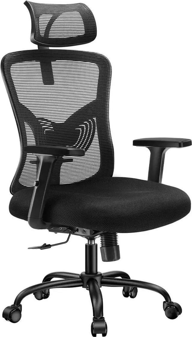 Alt view image 7 of 7 - HUANUO Ergonomic Office Chair, High Back Desk Chair with S-Shaped Backrest, Adjustable Lumbar Support, Headrest, Armrest, Mesh Computer Chair with Thicker Seat Cushion and Tilt Function, Black