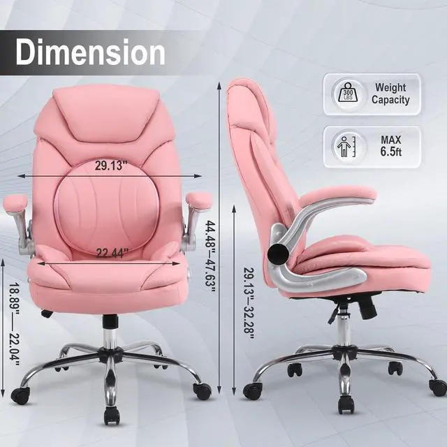 Alt view image 6 of 7 - Ergonomic Executive Office Chairs with Adjustable Lumbar Support, 90-120° Rocking Managerial Chair Swivel Desk Chairs with Padded Flip-up Armrests (Pink), Medium(300lbs)
