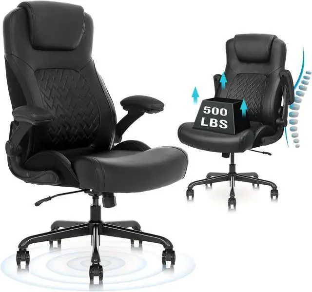 Main image of Executive Ergonomic Office Chair - Big and Tall Office Chair for Heavy People, PU Leather Computer Desk Chair with Flip-up Armrest, Comfortable Wide High Back PC Work Chair