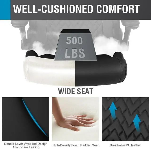 Alt view image 5 of 6 - Executive Ergonomic Office Chair - Big and Tall Office Chair for Heavy People, PU Leather Computer Desk Chair with Flip-up Armrest, Comfortable Wide High Back PC Work Chair