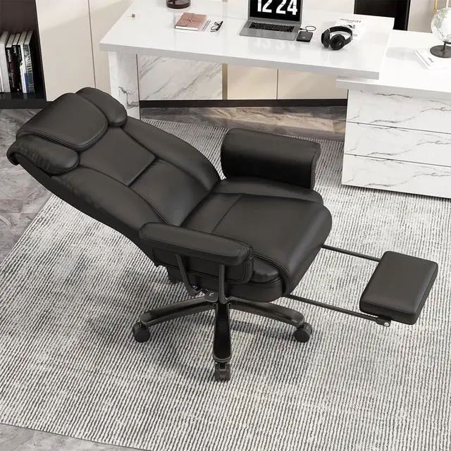 Alt view image 3 of 7 - Big and Tall Office Chair 400LBS with Wide Seat and Arms, 160° Reclining Office Chair with Footrest, Comfortable Executive Office Desk Chair High Back, Computer Chair Home Office