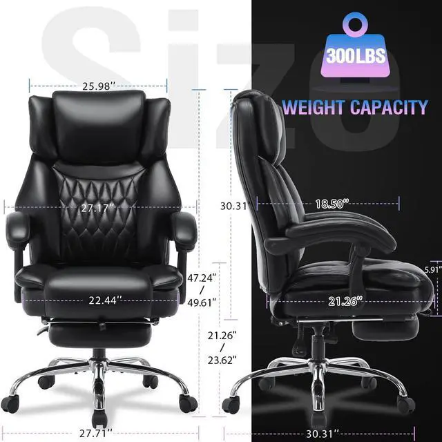 Alt view image 7 of 7 - High Back Massage Reclining Office Chair with Footrest - Executive Computer Home Desk Massaging Lumbar Cushion , Adjustable Angle , Breathable Thick Padding for Comfort (Black)