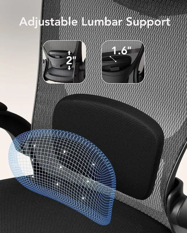 Alt view image 3 of 7 - HUANUO Ergonomic Office Chair, High Back Desk Chair with Adjustable Lumbar Support & Headrest, Home Office Swivel Mesh Computer Chair Flip-Up Armrests, Executive Office Chair with Wheels