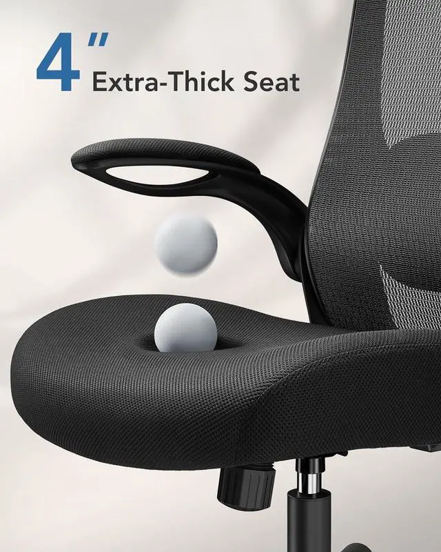 Alt view image 4 of 7 - HUANUO Ergonomic Office Chair, High Back Desk Chair with Adjustable Lumbar Support & Headrest, Home Office Swivel Mesh Computer Chair Flip-Up Armrests, Executive Office Chair with Wheels