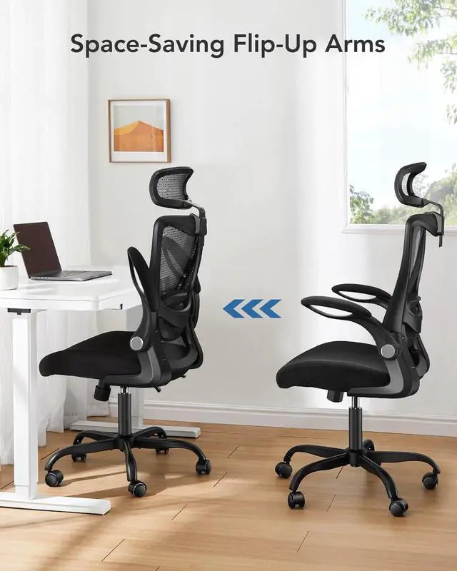 Alt view image 7 of 7 - HUANUO Ergonomic Office Chair, High Back Desk Chair with Adjustable Lumbar Support & Headrest, Home Office Swivel Mesh Computer Chair Flip-Up Armrests, Executive Office Chair with Wheels