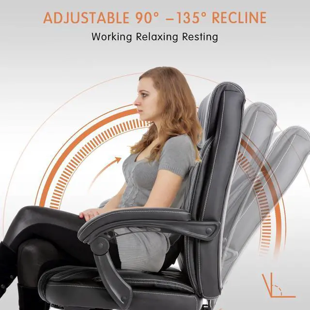 Alt view image 5 of 7 - Executive Massage Office Chair with Heated,45°Reclining Ergonomic Office Chair with Footrest,High Back Computer Desk Chair with Wheels,Diamond-Stitched Cushion Leather Office Chair (Black)