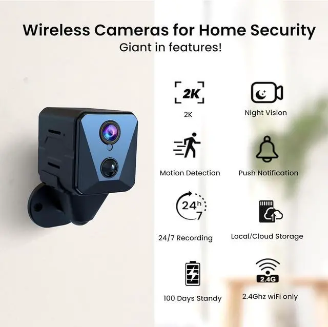 Alt view image 2 of 7 - Hidden Spy Camera, 2K WiFi Mini Camera, 100 Days Standby Battery Life, Cloud & SD Storage, Clear Night Vision, AI Motion Detection, Real-Time Record Security Wireless Camera Nanny Cam