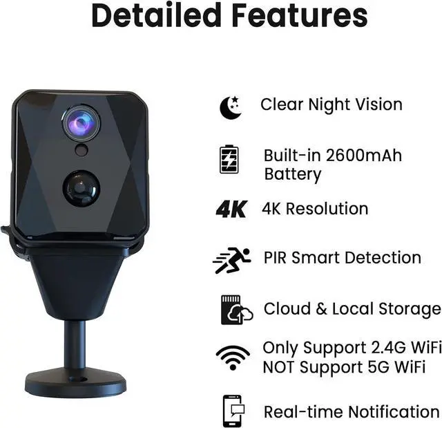 Alt view image 2 of 7 - Hidden Camera, 2K FHD WiFi Spy Camera, Mini Camera, Cloud & SD Storage Security Camera, 90-Day Standby Time Hidden Indoor Camera, AI Motion Detection, Auto Night Vision, Upgraded Stable Stand