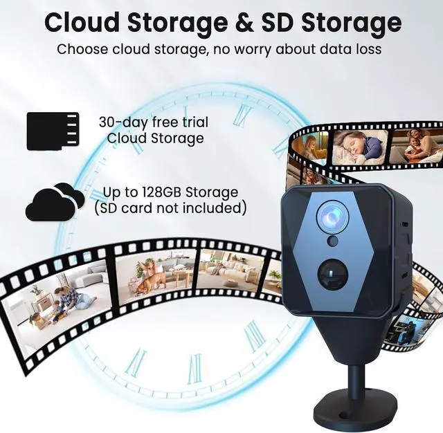 Alt view image 3 of 7 - Hidden Camera, 2K FHD WiFi Spy Camera, Mini Camera, Cloud & SD Storage Security Camera, 90-Day Standby Time Hidden Indoor Camera, AI Motion Detection, Auto Night Vision, Upgraded Stable Stand